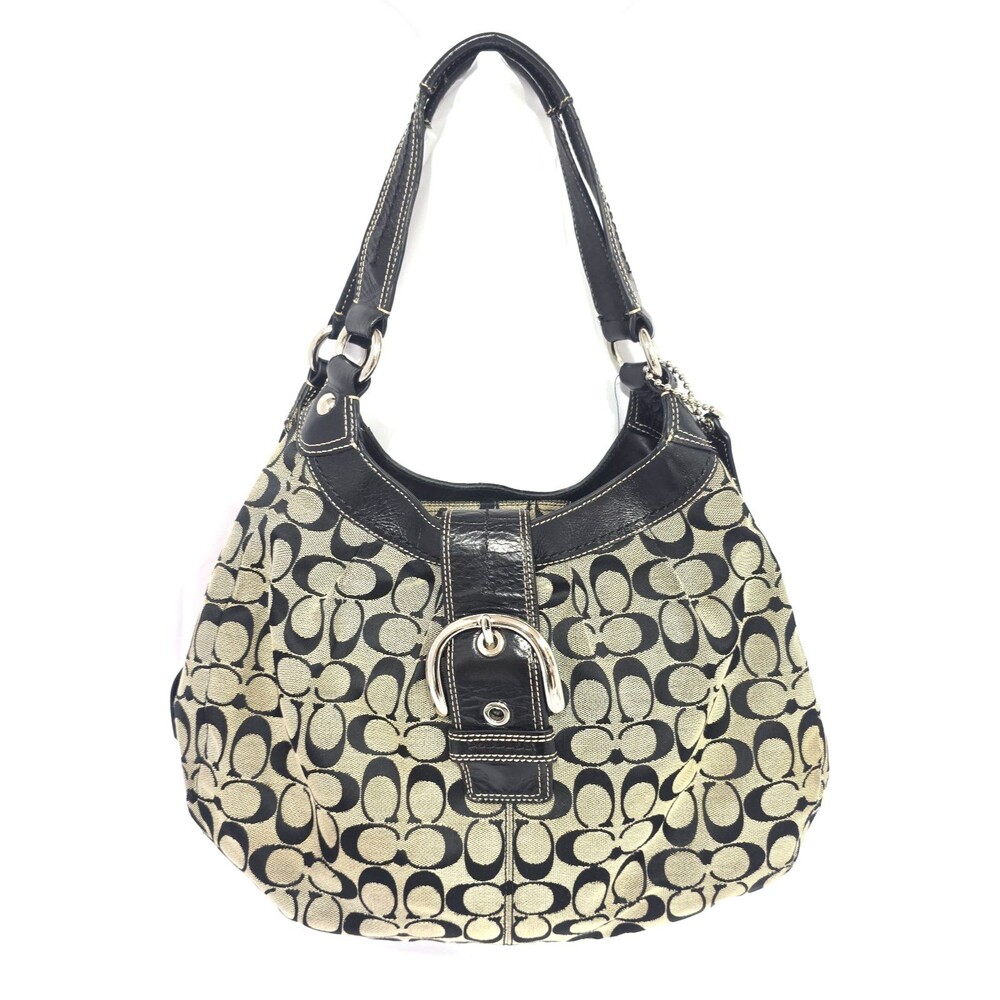COACH F15083 LARGE VINTAGE LYNN SOHO BLACK SIGNATURE C CANVAS HOBO